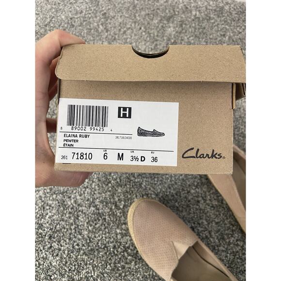 Clarks Elaina Ruby Espadrille Pewter Pink Leather Loafer Shoes Women Size 6 - Picture 7 of 7